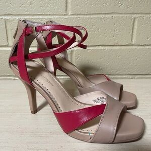 Adrienne Vittadini Pink and Tan Strappy Heels